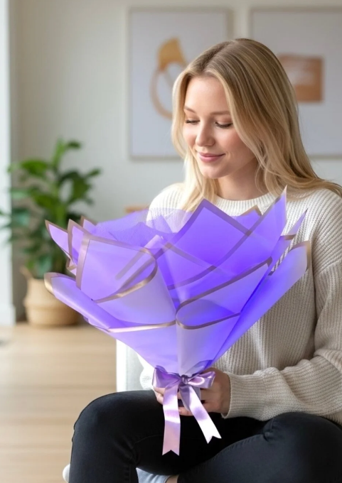 LED Işıklı Kelebek Buketi - Mor - Sevgililer Günü Özel