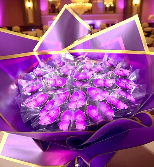 LED Kristal Çiçek Buketi - Mor Altın - Sevgililer Günü Özel