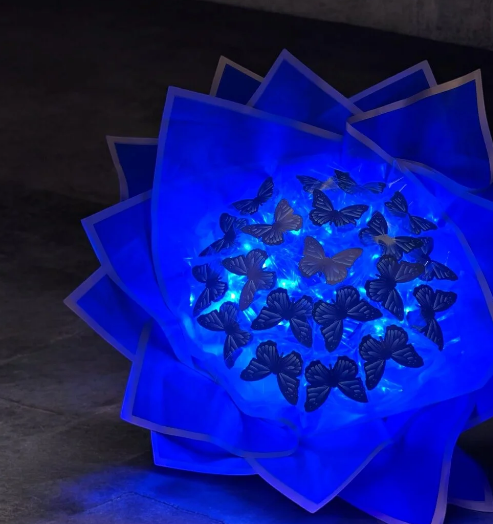 LED Işıklı Kelebek Buketi Mavi - Sevgililer Günü Özel
