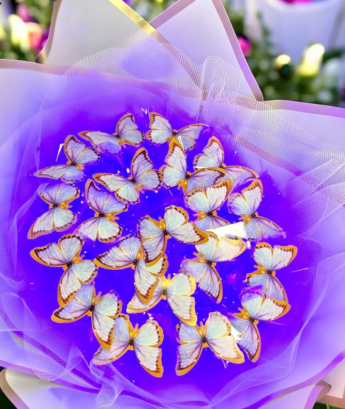 Kelebek Buketi Mor Altın - Sevgililer Günü Özel