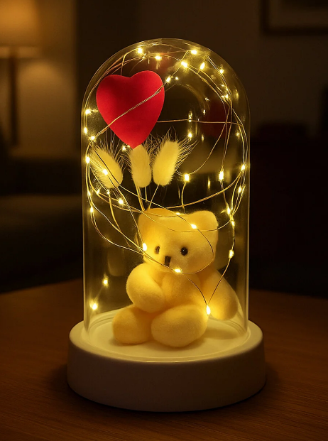 LED Ayıcık Fanus - Sevgililer Günü Özel