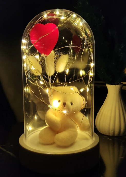 LED Ayıcık Fanus - Sevgililer Günü Özel